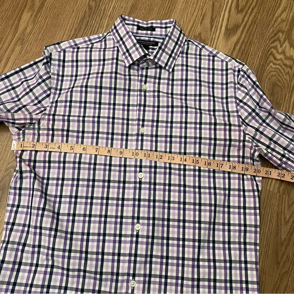 Banana Republic Grant Fit Shirt Mens Size M Lilac Plaid Supima Cotton Button Up